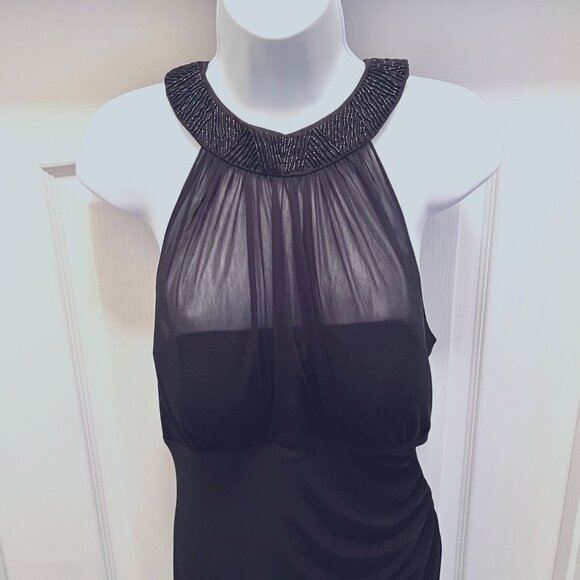 Nightway Collections Beaded Mesh Long Maxi Black Dress-Lined to top of Slit-Sz.1 - Picture 6 of 16